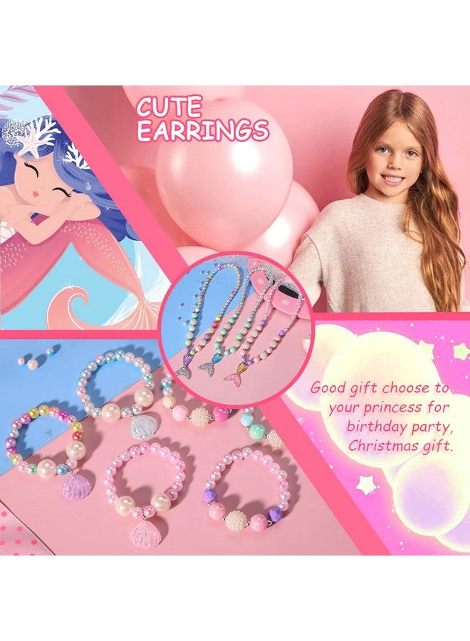 بينك شيب قلادات وأساور من الخرز على شكل حورية البحر للأطفال، مجموعات مجوهرات من اللؤلؤ على شكل حورية البحر للفتيات الصغيرات، عبوة من 6 قطع (12 قطعة)، حقائب هدايا للحفلات (حورية البحر) - Image 5