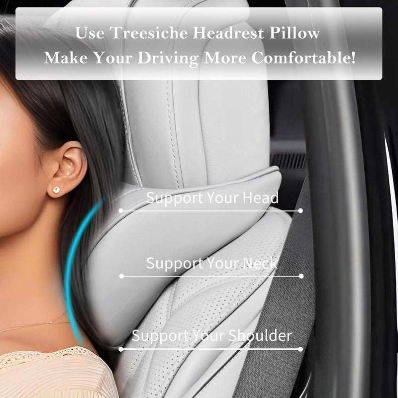 Treesiche Car Neck Pillow - Memory Foam Headrest Cushion with Adjustable Strap, Nebula Grey - Image 2