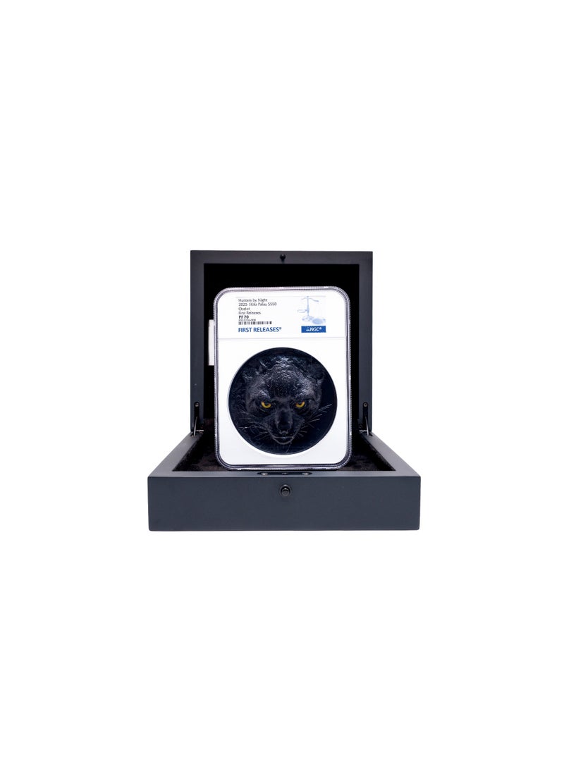 Silver Palau 2025 $50 Silver 1 kg - Hunters by Night: Ocelot, Black Proof, NGC PF 70 First Releases - Image 1