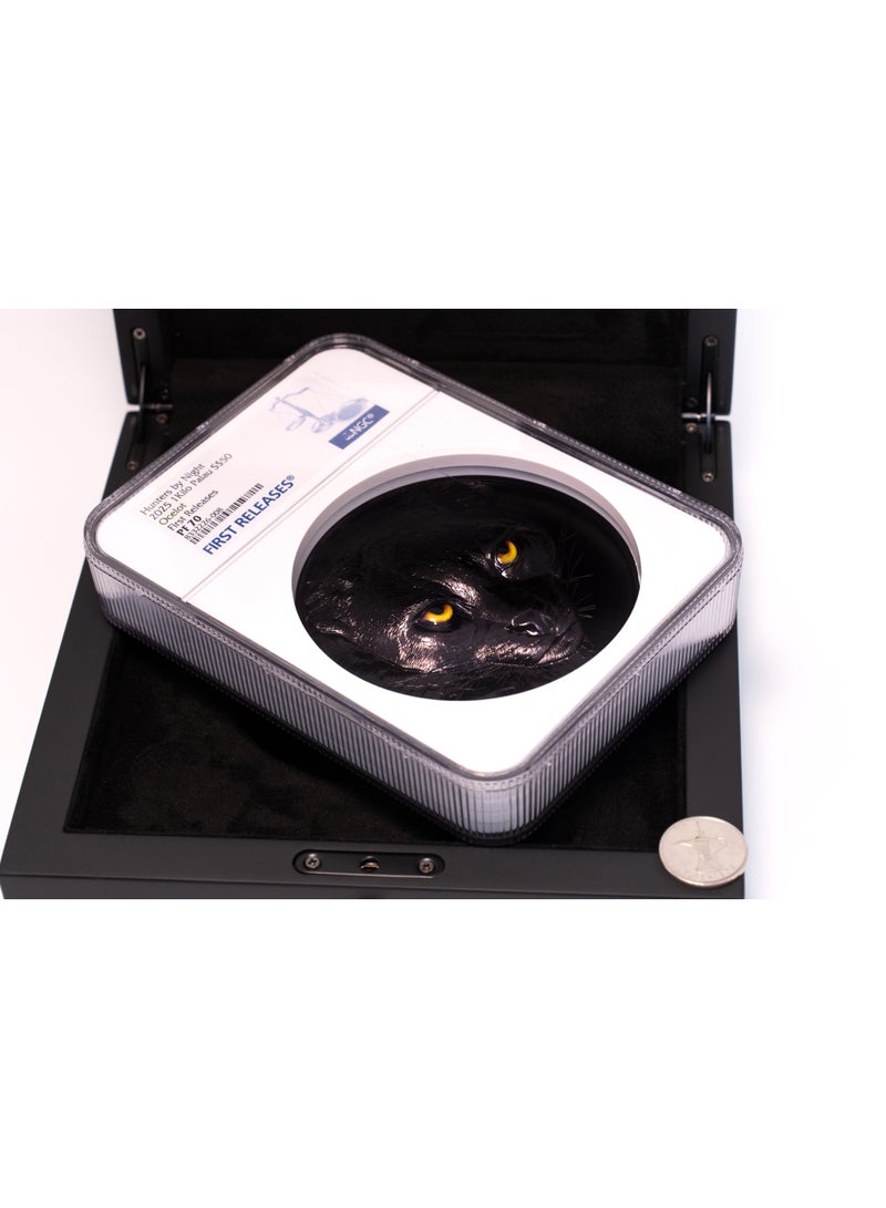 Silver Palau 2025 $50 Silver 1 kg - Hunters by Night: Ocelot, Black Proof, NGC PF 70 First Releases - Image 2
