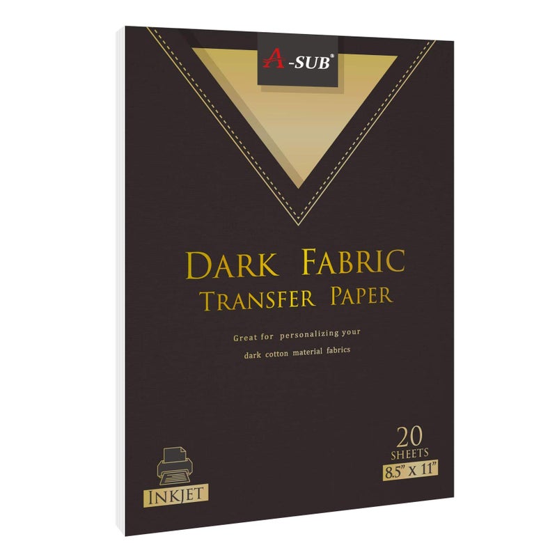 A-SUB A-SUB Inkjet Printable Iron On Heat Transfer Paper for Dark Fabrics  20 Sheets 85x11 Inch  Make custom T Shirts  Totes  Bags 