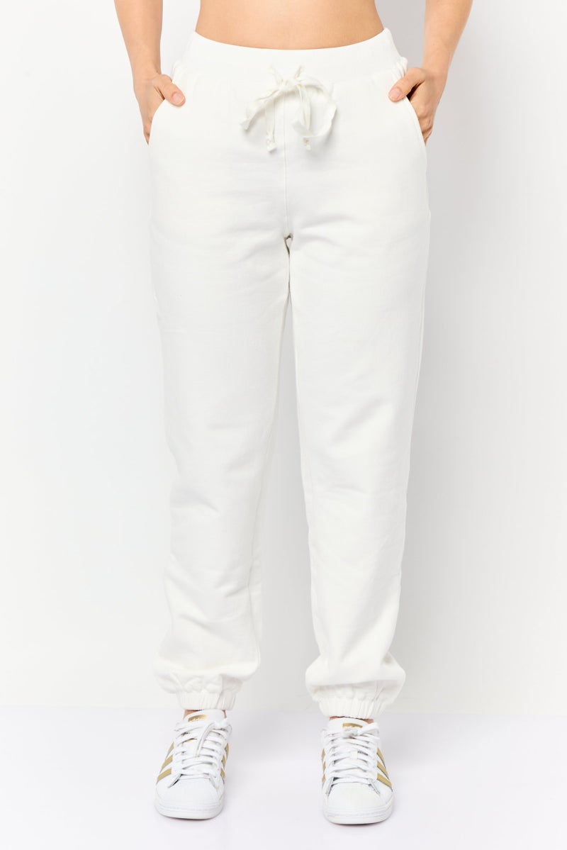NIA Women Regular Fit Plain Jogger Pants, White - Image 1