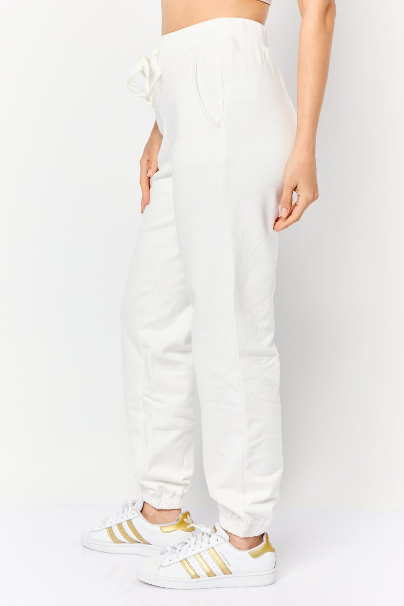 NIA Women Regular Fit Plain Jogger Pants, White - Image 3