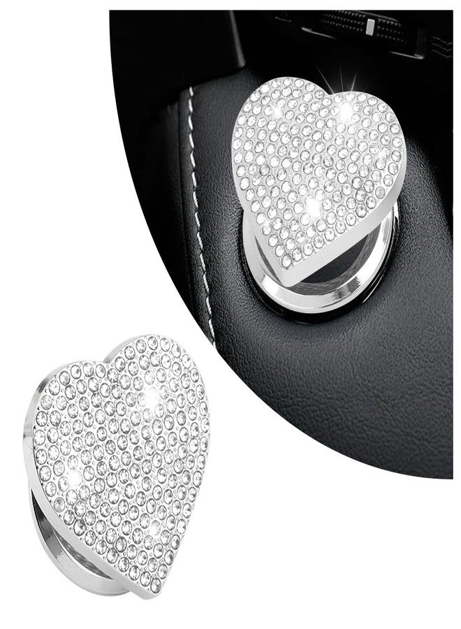 IHOTDER Bling Push Start Button Cover with Rhinestone,Heart Push to Start Button Cover for Car Decor,Diamond Engine Start Button Cover Car Accessories Interior for Women & Girl (White) - Image 1