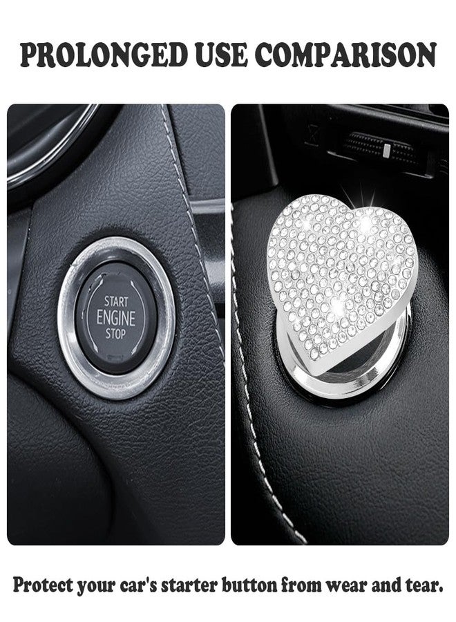 IHOTDER Bling Push Start Button Cover with Rhinestone,Heart Push to Start Button Cover for Car Decor,Diamond Engine Start Button Cover Car Accessories Interior for Women & Girl (White) - Image 3