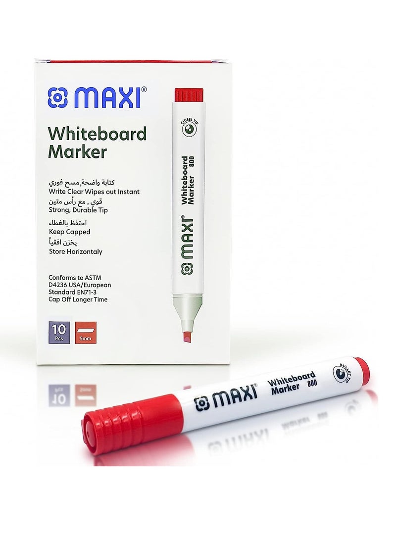 Maxi 10-Piece Dy Erase White Board Markers Chisel Tip Red Ink