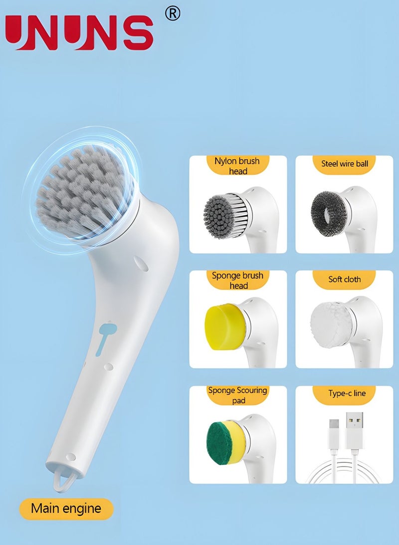 UNUNS Electric Spin Scrubber, Cordless Handheld Cleaning Brush with 5 Replaceable Brush Heads, USB Rechargeable 360°Power Scrubber Mop for Wall Bathtub Window Kitchen Sink Shoes Car - Image 2