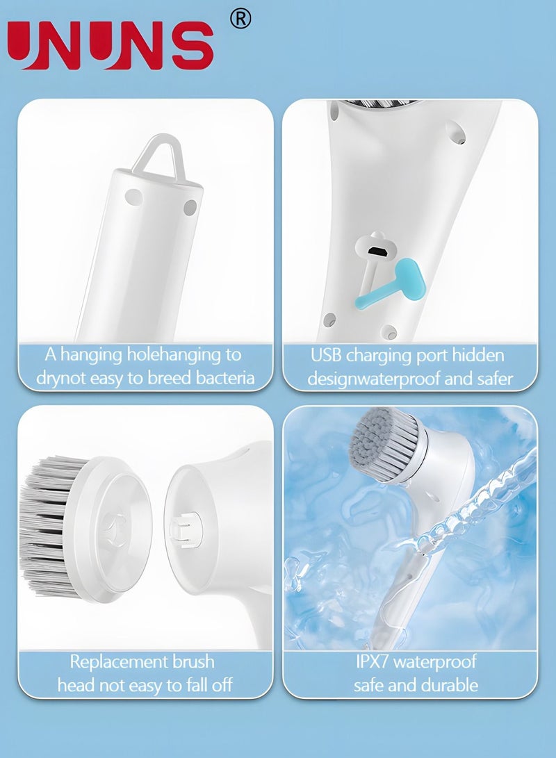 UNUNS Electric Spin Scrubber, Cordless Handheld Cleaning Brush with 5 Replaceable Brush Heads, USB Rechargeable 360°Power Scrubber Mop for Wall Bathtub Window Kitchen Sink Shoes Car - Image 4
