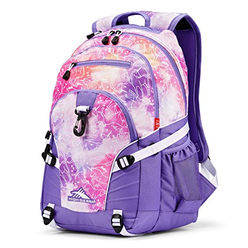 High Sierra Loop Backpack Travel or Work Bookbag with tablet sleeve One Size Unicorn CloudsLavenderWhite