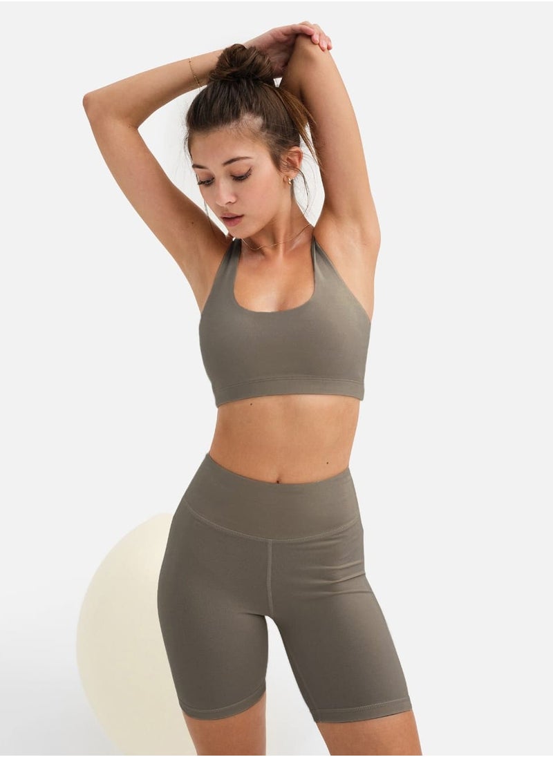 Vicino Vicino Women's Sports Set - Crop Top and High Waist Shorts Perfect for Workouts - Coffee  - Image 1