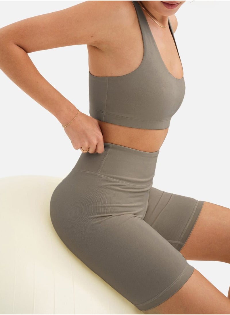 Vicino Vicino Women's Sports Set - Crop Top and High Waist Shorts Perfect for Workouts - Coffee  - Image 2