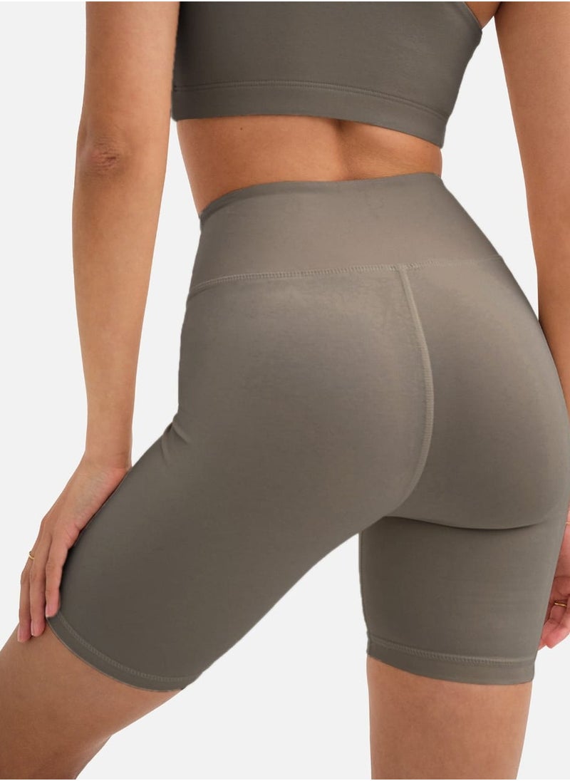 Vicino Vicino Women's Sports Set - Crop Top and High Waist Shorts Perfect for Workouts - Coffee  - Image 3