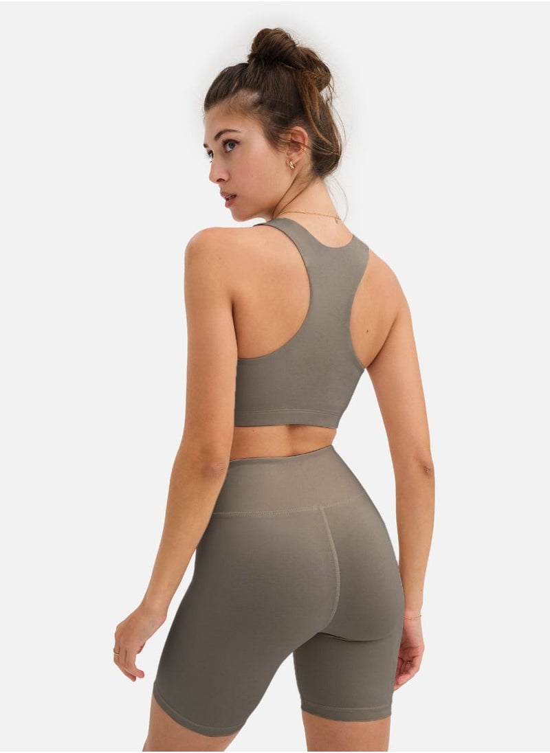 Vicino Vicino Women's Sports Set - Crop Top and High Waist Shorts Perfect for Workouts - Coffee  - Image 4