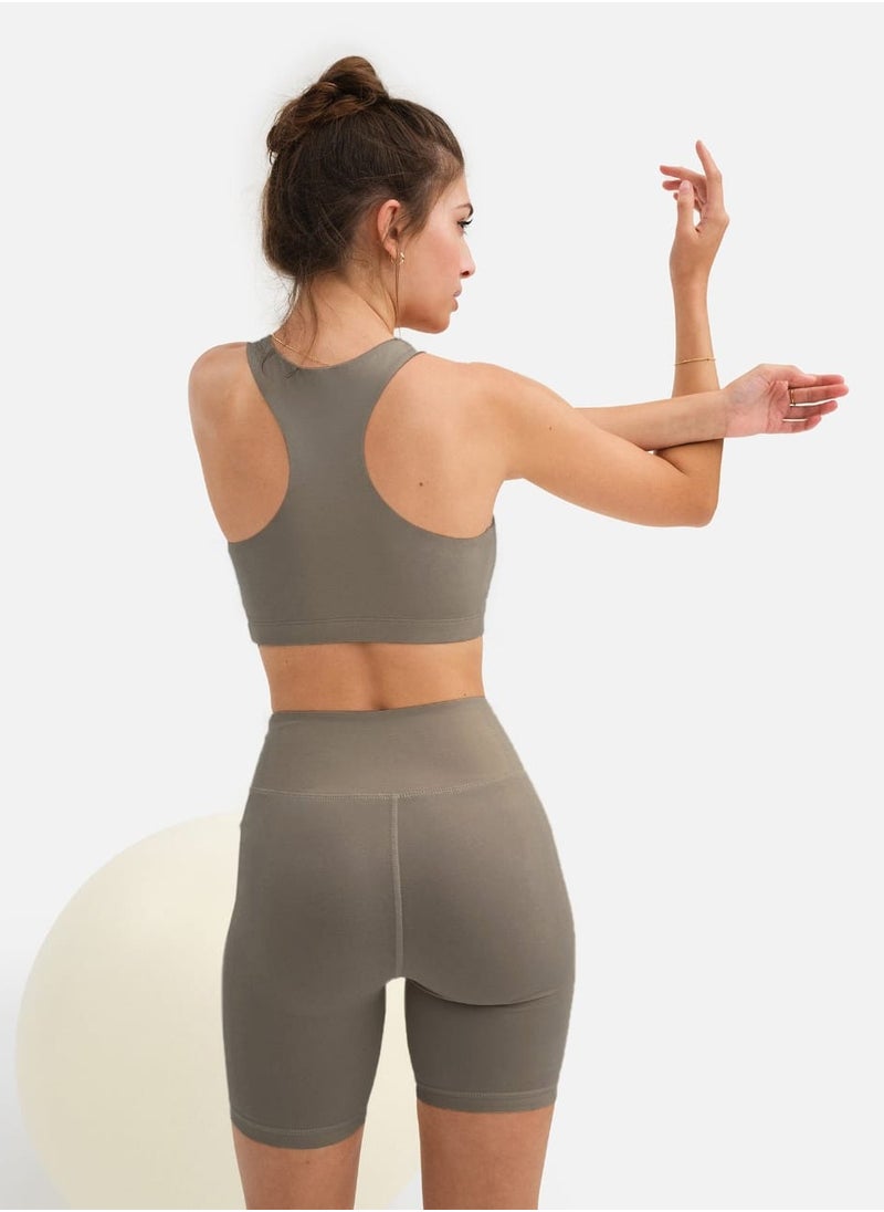 Vicino Vicino Women's Sports Set - Crop Top and High Waist Shorts Perfect for Workouts - Coffee  - Image 5
