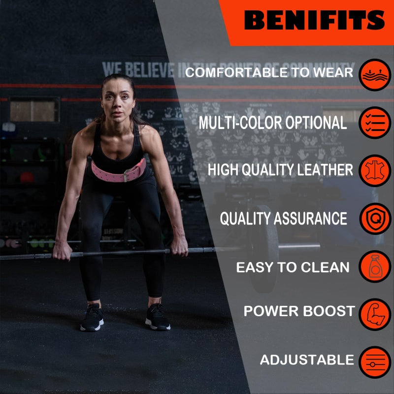 GurZinn 9 Mm Leather Weight Lifting Belt For Women 4 Inch Padded Gym Lumbar Back Support For Workout Squat Deadlift Training Weight Training Belt(A-Pink/Xs) - Image 5