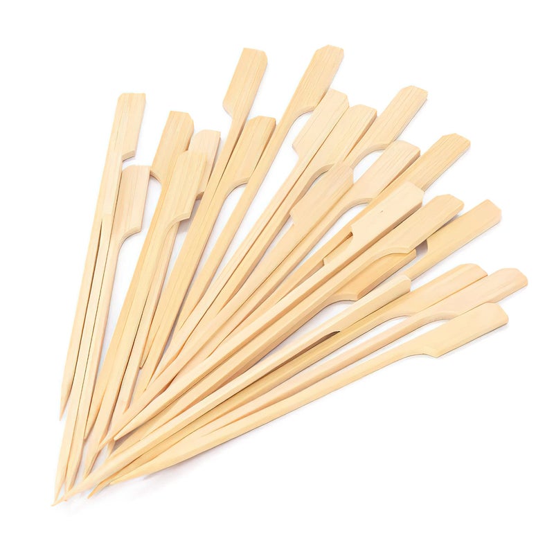 8 Inch Bamboo Skewers 100PCS Food Appetizer Toothpicks Wide Flat Paddle Bamboo Wood Picks for Cocktail Marshmallow Fruit Grilling Drink BBQ Barbecue Yakitori Chicken Fondue Roasting