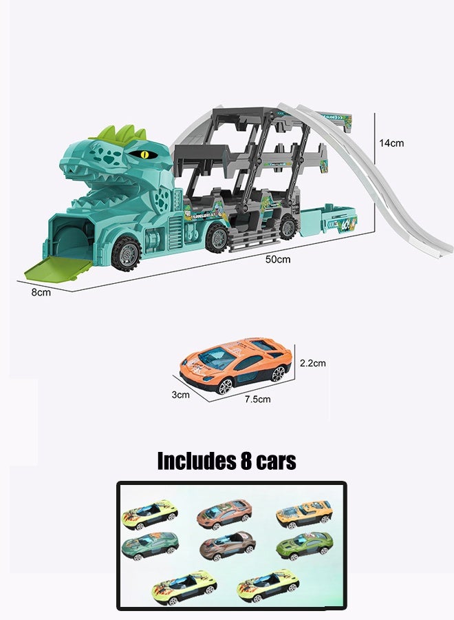 Foldable toy truck 8Pcs Racer Vehicle With Container Truck  Catapult folding container truck toy Folding container toy car Alloy car toy set Multi layer storage Boy's toy car - Image 2