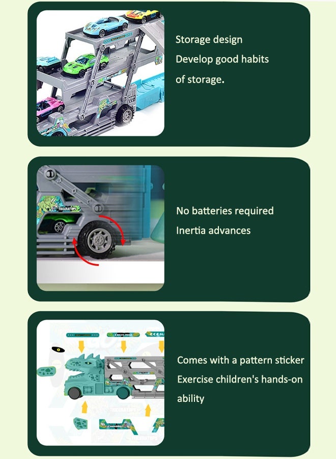 Foldable toy truck 8Pcs Racer Vehicle With Container Truck  Catapult folding container truck toy Folding container toy car Alloy car toy set Multi layer storage Boy's toy car - Image 5