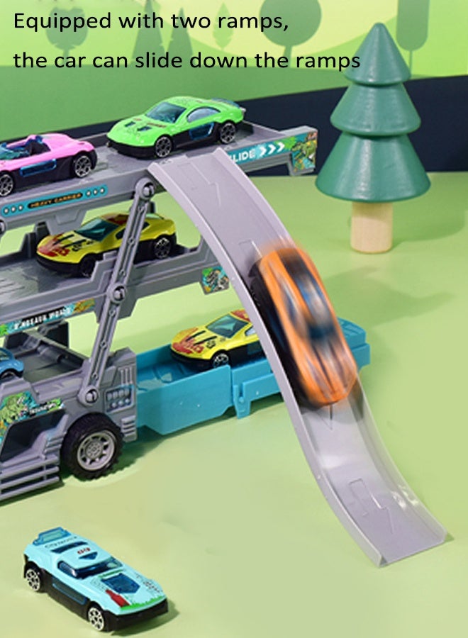 Foldable toy truck 8Pcs Racer Vehicle With Container Truck  Catapult folding container truck toy Folding container toy car Alloy car toy set Multi layer storage Boy's toy car - Image 4