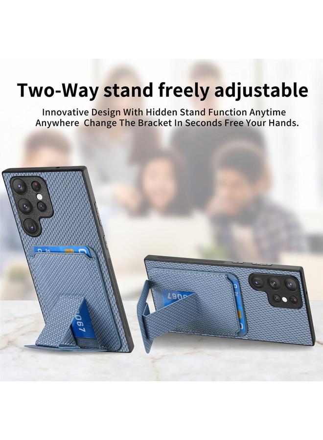 اس-توب جراب لهاتف Samsung Galaxy S23 Ultra 5G مصنوع من ألياف الكربون وحقيبة بطاقات وحامل قابل للطي - Image 2