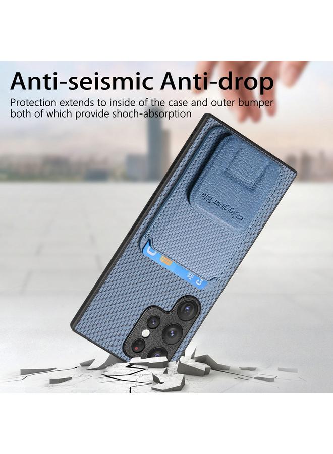 اس-توب جراب لهاتف Samsung Galaxy S23 Ultra 5G مصنوع من ألياف الكربون وحقيبة بطاقات وحامل قابل للطي - Image 4