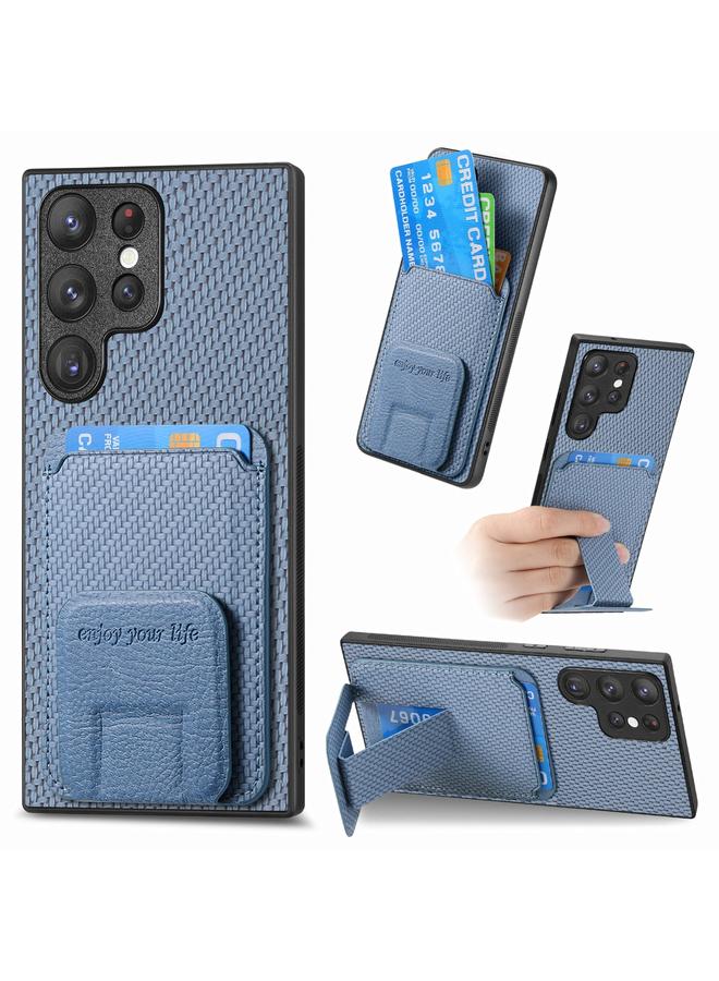 اس-توب جراب لهاتف Samsung Galaxy S23 Ultra 5G مصنوع من ألياف الكربون وحقيبة بطاقات وحامل قابل للطي - Image 1