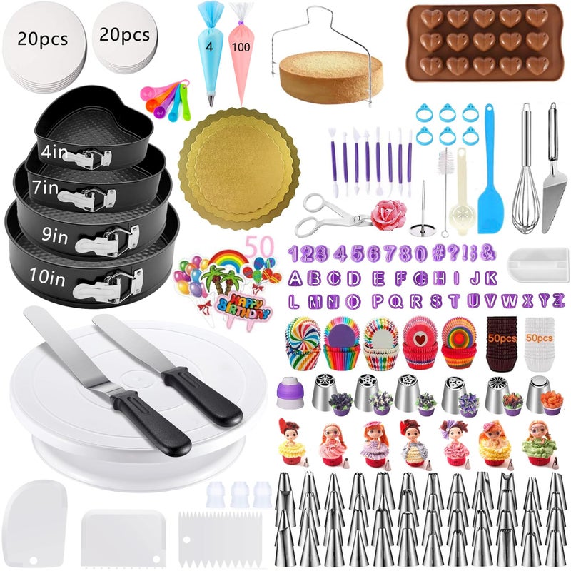 GZMAISULEE 540PCS Cake Decorating Kit Baking Supplies with 4 Springform Pans Set Cake Decorating Supplies Rotating Turntable, Decorating Tools, Cake Baking Supplies Set for Beginners - Image 1