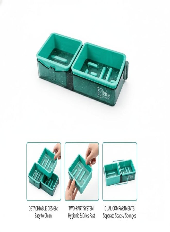Yorten Wall-Mounted Bathroom Shelf with Hooks No-Drill Self-Adhesive Plastic Rack Dual Compartment Storage Shelf Accessories Organizer for Sink Area, Hotels Rooms, Guest Houses (Multi Color) - Image 2