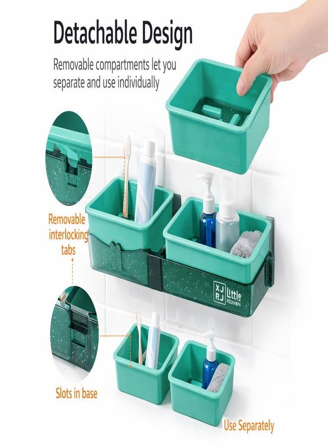 Yorten Wall-Mounted Bathroom Shelf with Hooks No-Drill Self-Adhesive Plastic Rack Dual Compartment Storage Shelf Accessories Organizer for Sink Area, Hotels Rooms, Guest Houses (Multi Color) - Image 3