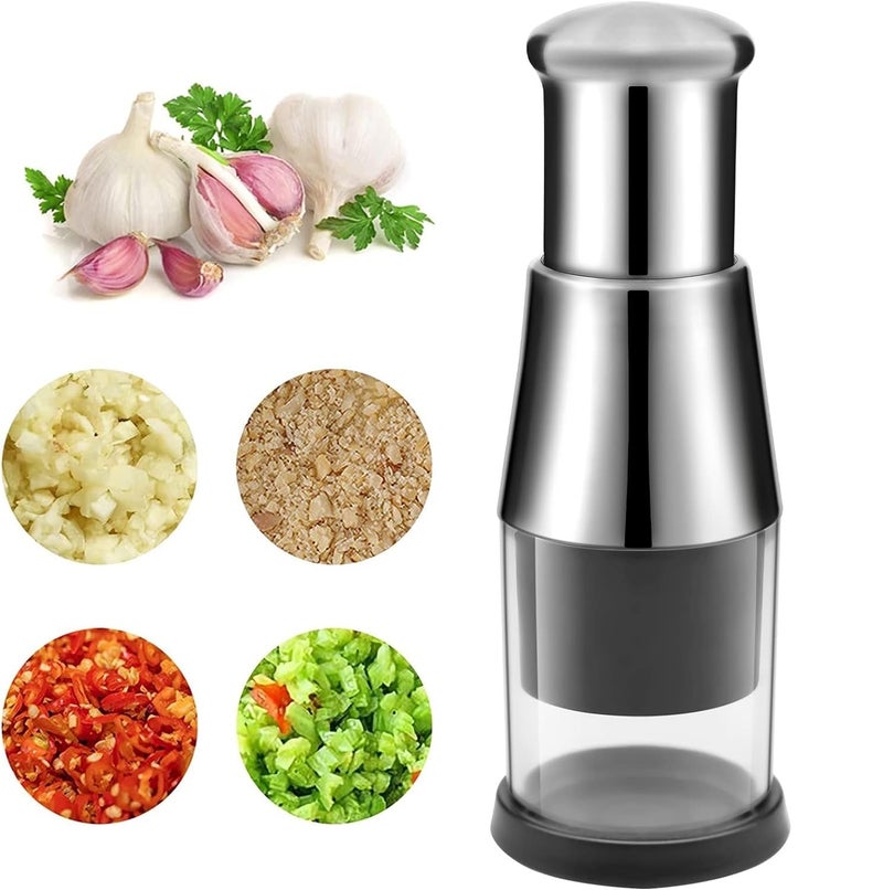 Calyrex Pressed Garlic Chopper Stainless Steel 304 Garlic Masher Multifunctional Minced Garlic Garlic Crusher Manual Hand Garlic Grinder Cutter for Mincing Garlic Slicing Peppers and Onions - Image 2