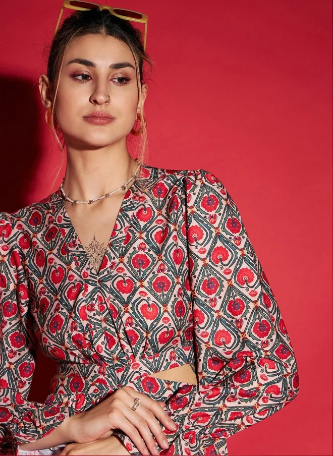 SASSAFRAS Floral Printed Cut Out Maxi Dress for Women