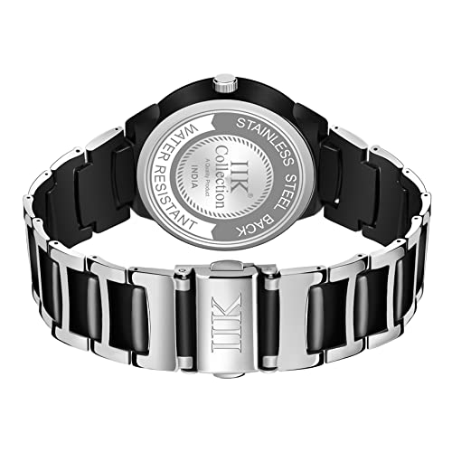 IIK COLLECTION Watches for Men Round Stone Studded Formal Dial |Analogue Quartz Movement Mens Watch |Long Battery Life| Adjustable Bracelet Chain Strap |Double Push Safety Clasp Watches for Boys. - Image 3