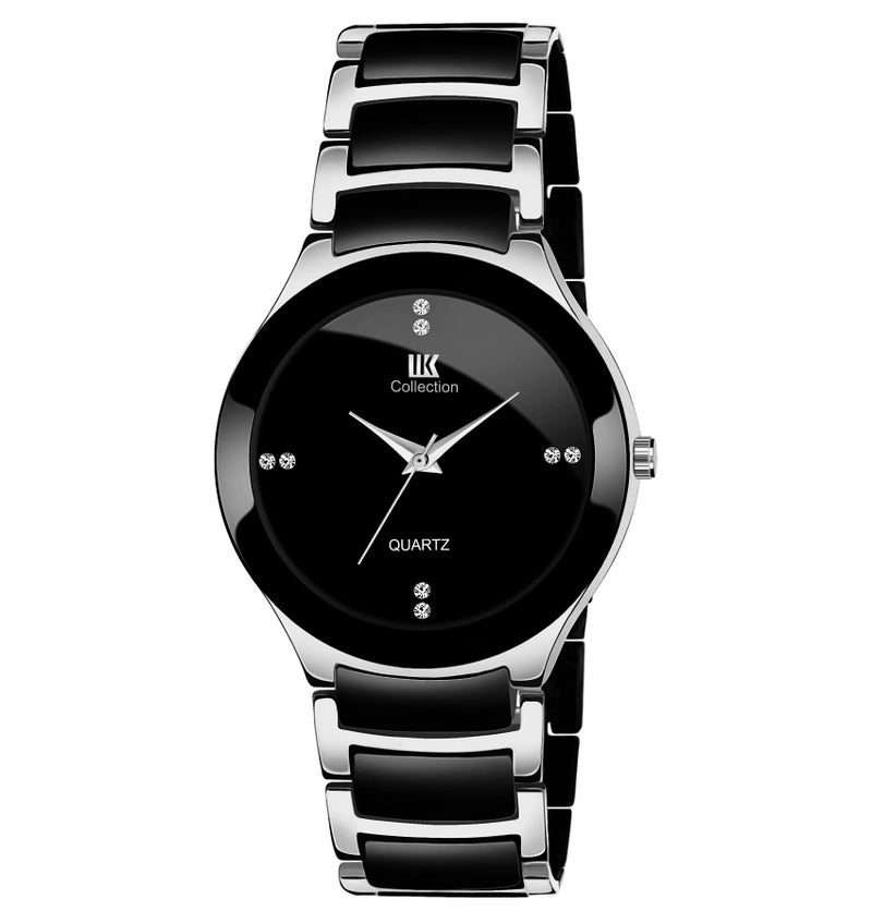 IIK COLLECTION Watches for Men Round Stone Studded Formal Dial |Analogue Quartz Movement Mens Watch |Long Battery Life| Adjustable Bracelet Chain Strap |Double Push Safety Clasp Watches for Boys. - Image 1