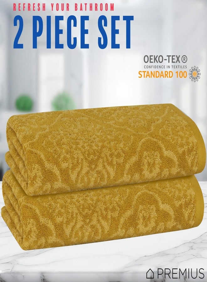 PREMIUS 2 Pack Damask Hand Towel, Bath Towel, and Bath Sheet Towel, 100% Cotton Yarn Dyed, Lux Drying Experience, Great for Hands and Body, Perfect for Spa & Home Use (Gold, Bath Sheet) - Image 3