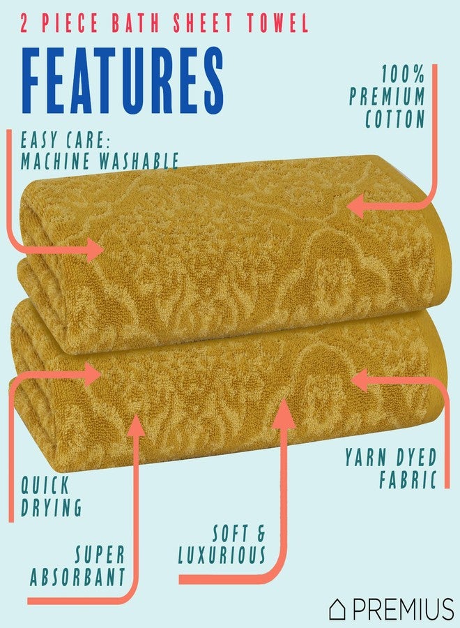 PREMIUS 2 Pack Damask Hand Towel, Bath Towel, and Bath Sheet Towel, 100% Cotton Yarn Dyed, Lux Drying Experience, Great for Hands and Body, Perfect for Spa & Home Use (Gold, Bath Sheet) - Image 2