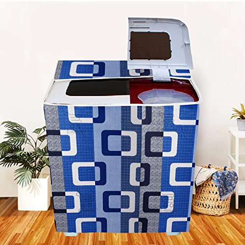 E-Retailer® Polyester Semi Automatic Washing Machine Cover With Zip Enclosure Suitable For 5kg to 8kg (Color-Geometric Blue, Size-33x22x37 Inches) - Image 1