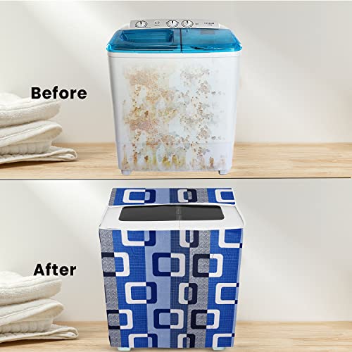 E-Retailer® Polyester Semi Automatic Washing Machine Cover With Zip Enclosure Suitable For 5kg to 8kg (Color-Geometric Blue, Size-33x22x37 Inches) - Image 4