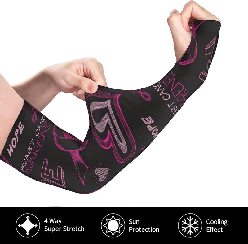 SAPOY Ribbon Breast Cancer Awareness UV Protection Cooling Arm Sleeves Perfect for Cycling Driving Running Basketball Men & Women - Image 3