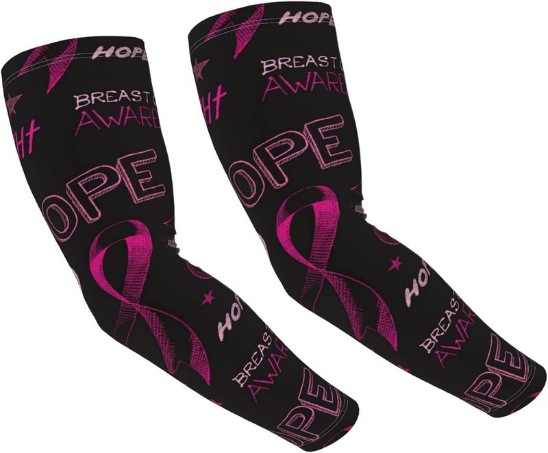 SAPOY Ribbon Breast Cancer Awareness UV Protection Cooling Arm Sleeves Perfect for Cycling Driving Running Basketball Men & Women - Image 1
