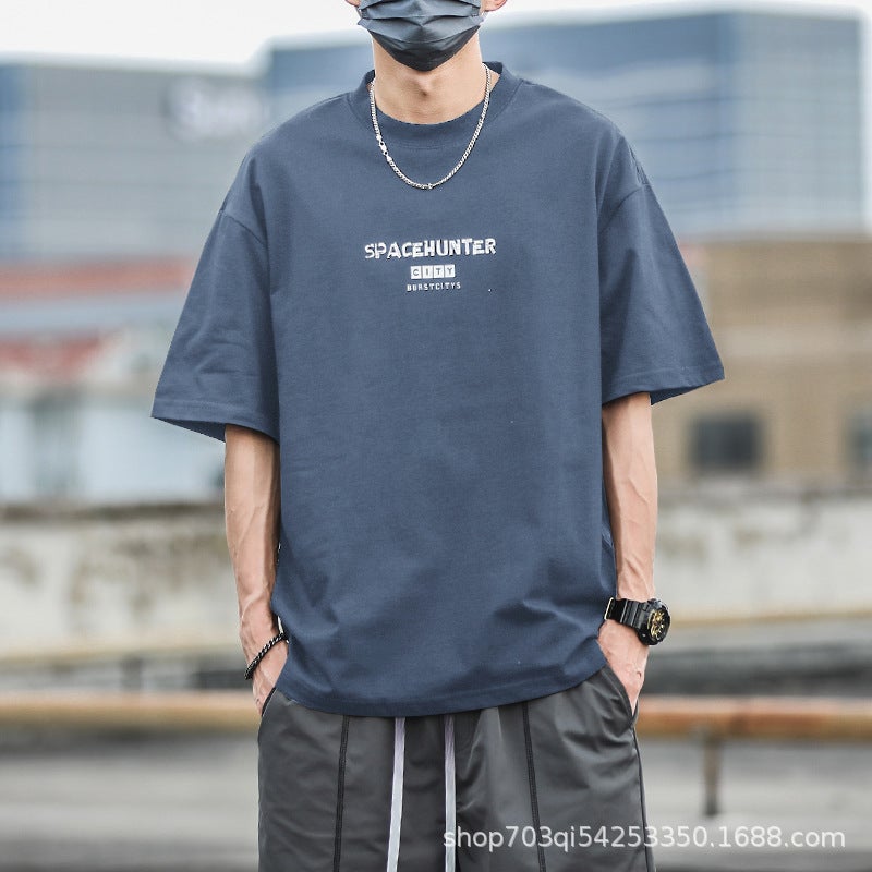 Short sleeve t-shirt men's summer ins fashion brand men's clothing 2023 new Hong Kong style loose half sleeve top American cotton T-shirt - Image 1
