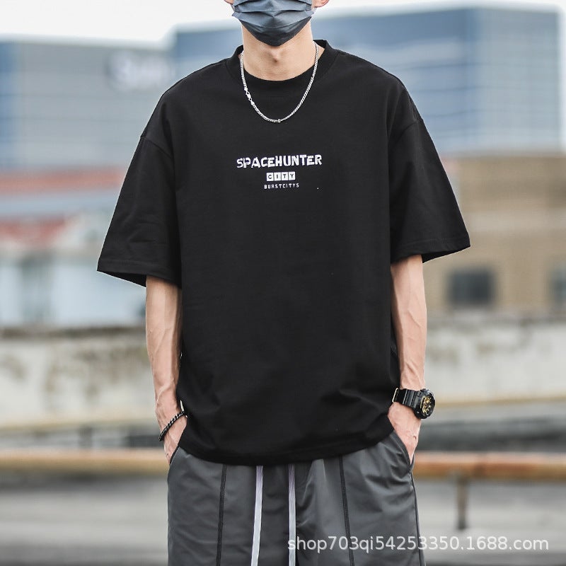 Short sleeve t-shirt men's summer ins fashion brand men's clothing 2023 new Hong Kong style loose half sleeve top American cotton T-shirt - Image 2