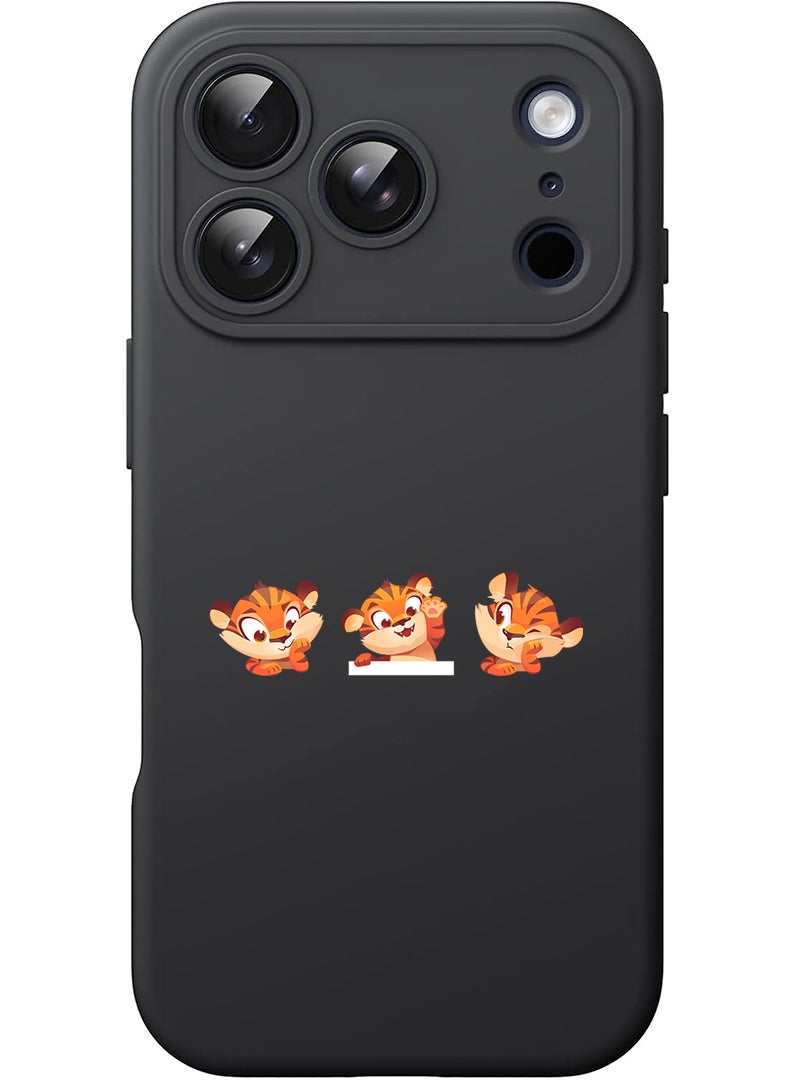 Theodor Protective Slim Fit Case Liquid Silicone Cover with Full Body Protection Anti-Scratch Shockproof Case For Apple iPhone 17 Pro Max (Black) Cute tiger expressions - Image 1