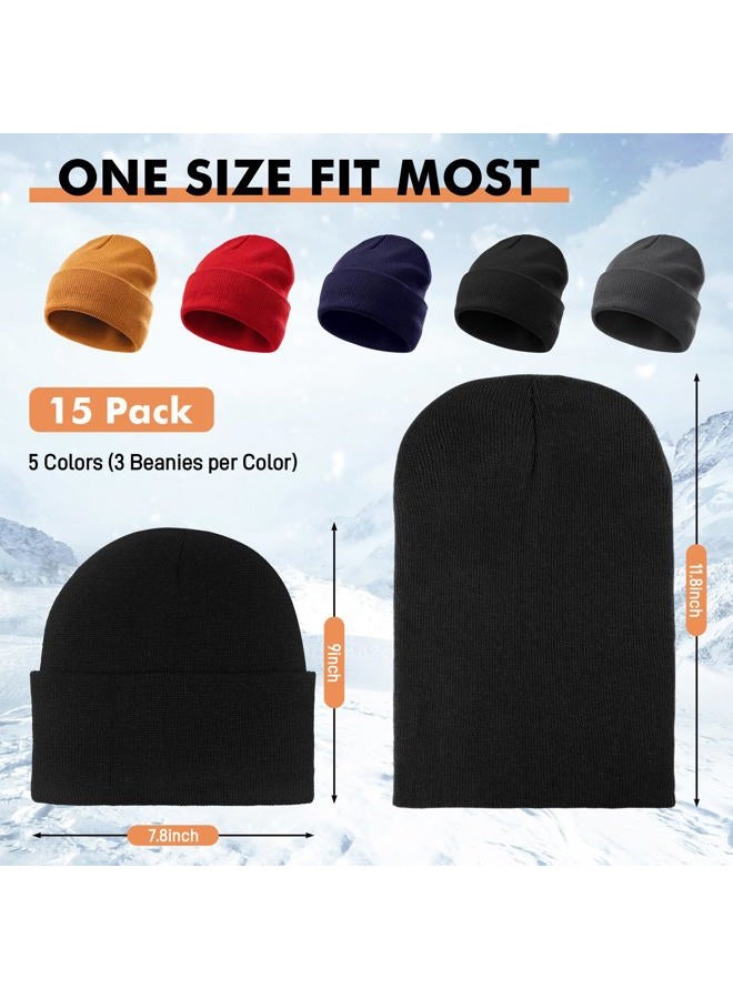 Huiguli 15 Pack Winter Beanie Hats Bulk for Men Women, Cuffed Skull Caps, Assorted Colors, One size - Image 2