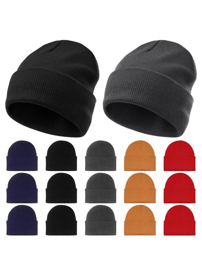 Huiguli 15 Pack Winter Beanie Hats Bulk for Men Women, Cuffed Skull Caps, Assorted Colors, One size - Image 1