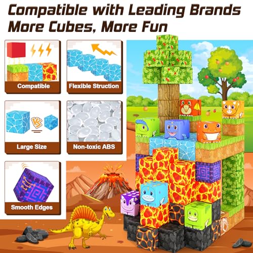 Coodoo Dinosaur Toys Magnetic Blocks Build Mine Magnet World Dinosaur Adventure Set Magnetic Building Blocks Outdoor Toddler Toys for 3 Year Old Boys Girls Creative Jurassic Scenes Kids Toy Games - Image 5