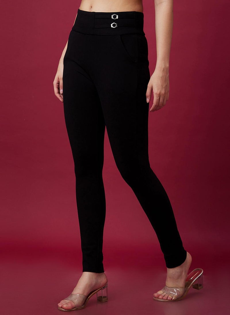 Globus Women's Jeggings Black Casual Mid Rise with Stretch Fabric - Image 4