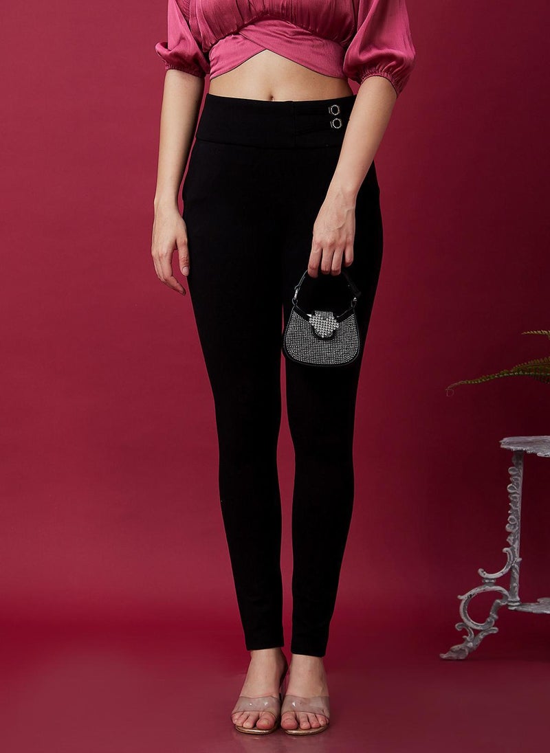 Globus Women's Jeggings Black Casual Mid Rise with Stretch Fabric - Image 1