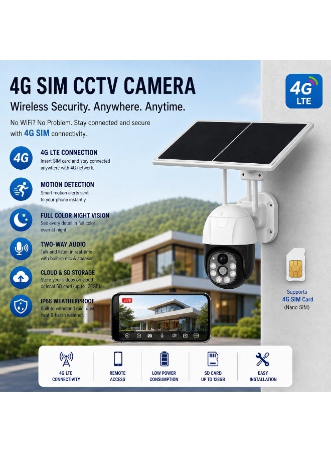 Solar CCTV Camera Outdoor Dual Lens 360 Degree PTZ | CCTV Camera with 4G and WIfi, PIR and Ai | Solar Camera Outdoor Waterproof | CC Camera Colour | Night Vision| Motion Detection Two-Way Audio - Image 4