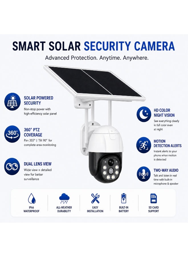 Solar CCTV Camera Outdoor Dual Lens 360 Degree PTZ | CCTV Camera with 4G and WIfi, PIR and Ai | Solar Camera Outdoor Waterproof | CC Camera Colour | Night Vision| Motion Detection Two-Way Audio - Image 5