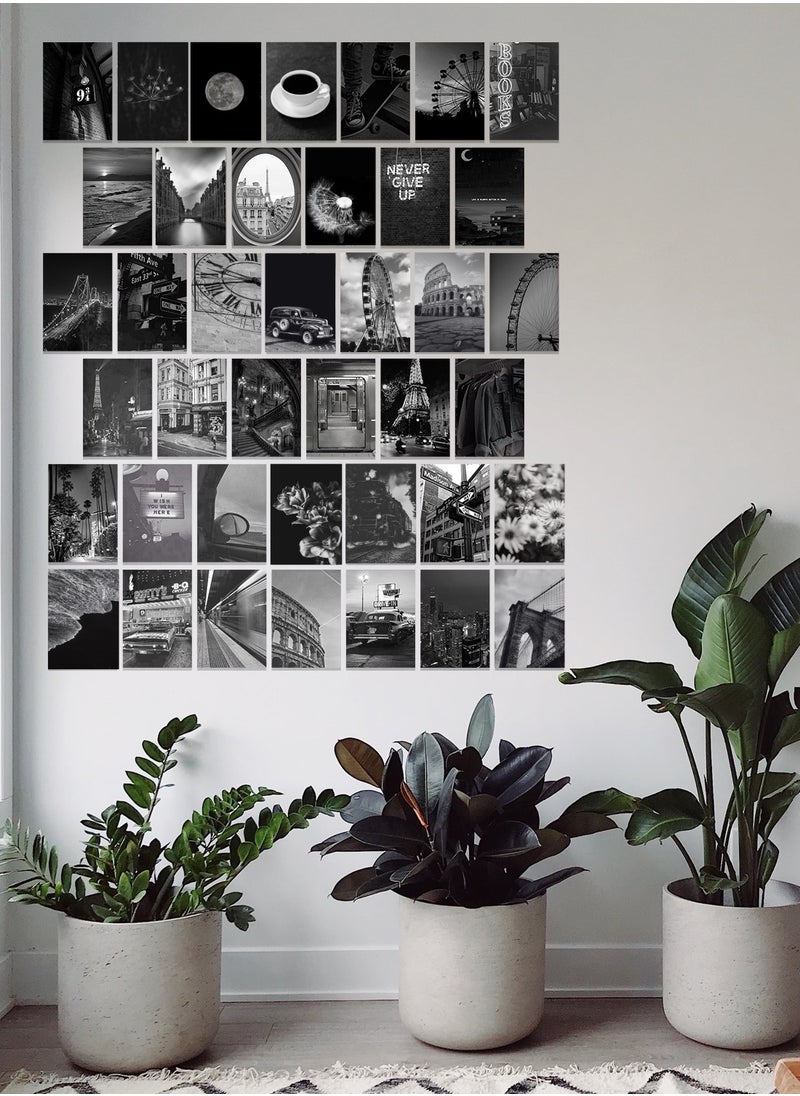 LOWHA - Posters Wall Collage Kit, Album Cover, 40 Pieces Cardstock Thick Paper Posters, Black&White Art 14.8x20cm - Image 1